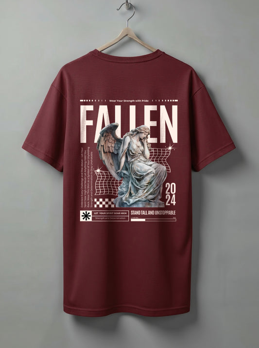 Fallen Oversized T-Shirt – White, Beige & Maroon