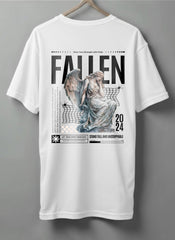 Fallen Oversized T-Shirt – White, Beige & Maroon
