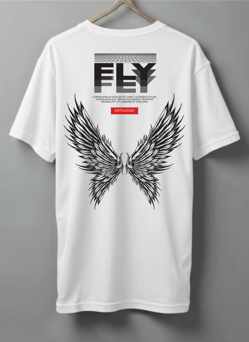 Fly Drop Shoulder T-Shirt – Black, White & Blue