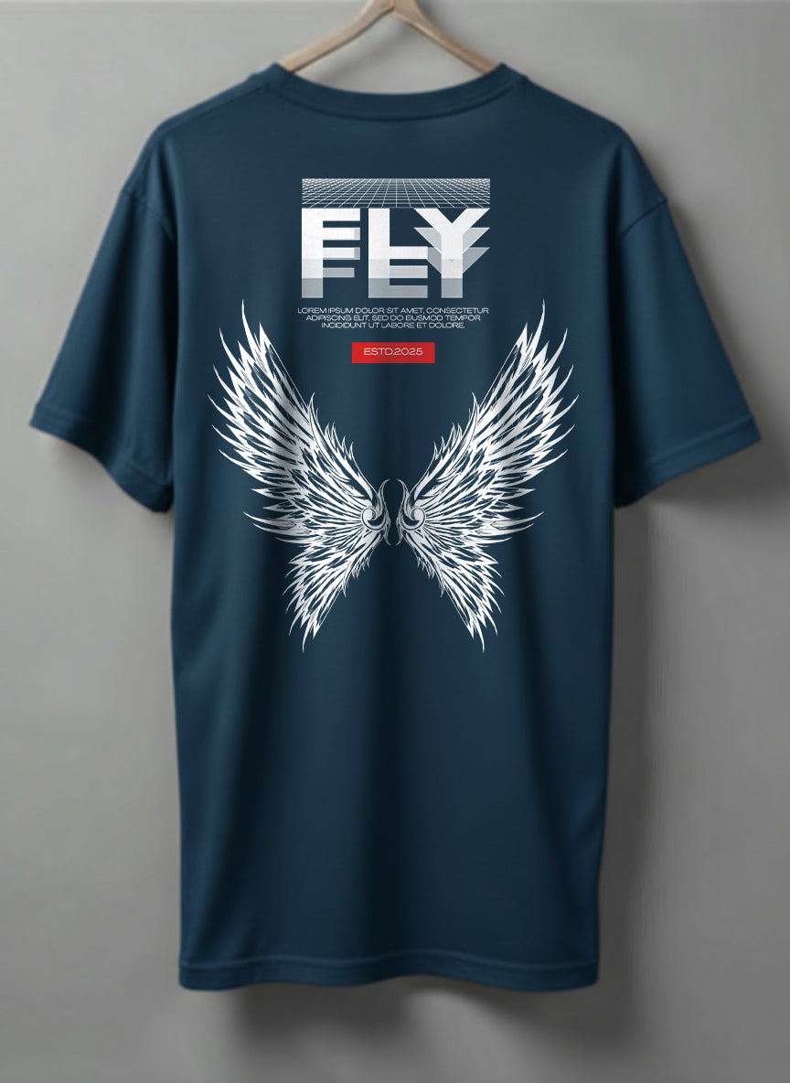 Fly Drop Shoulder T-Shirt – Black, White & Blue