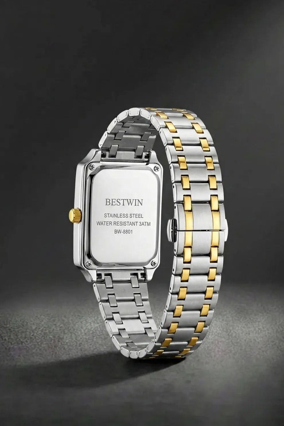 Men’s Square Dial Stainless Steel Watch – Black Dial Roman Numerals