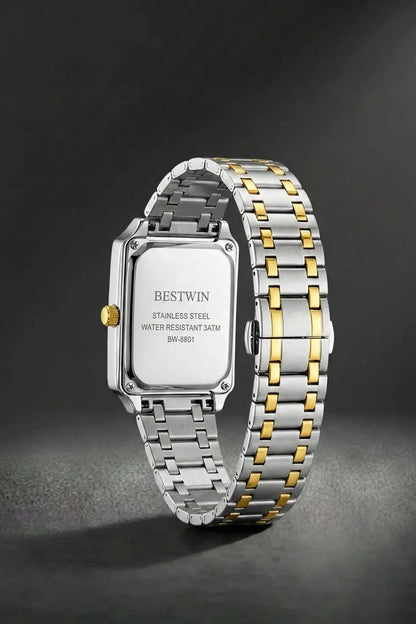 Men’s Square Dial Stainless Steel Watch – Black Dial Roman Numerals