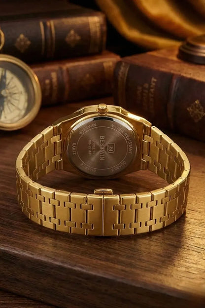 Men’s Gold Stainless Steel Analog Watch – Gold Dial Luxury Style