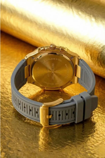 Men’s Luxury Gold-Tone Square Dial Watch with Grey Rubber Strap