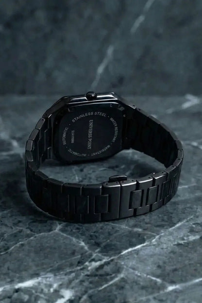 Men’s Square Dial Stainless Steel Watch with Black Dial & Black Metal Bracelet