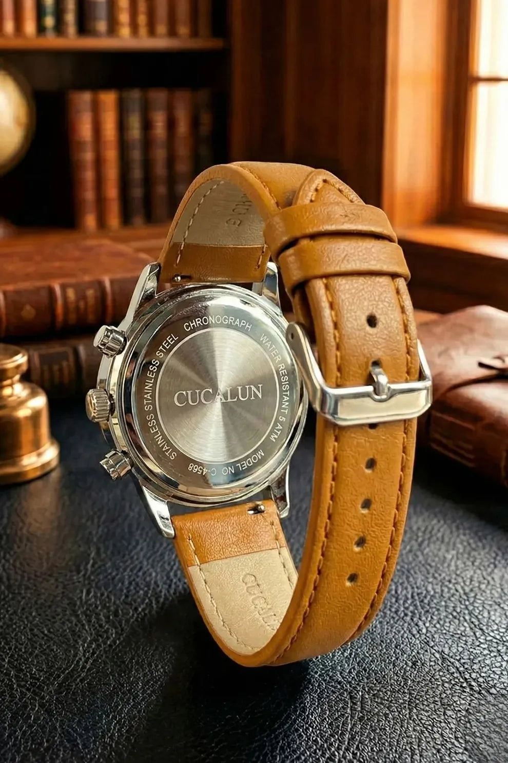 Men’s Classic Chronograph Watch with Brown Dial & Tan Leather Strap