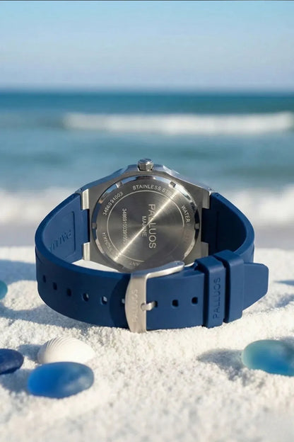 Men’s Silver Case Watch with Deep Blue Dial & Blue Silicone Strap