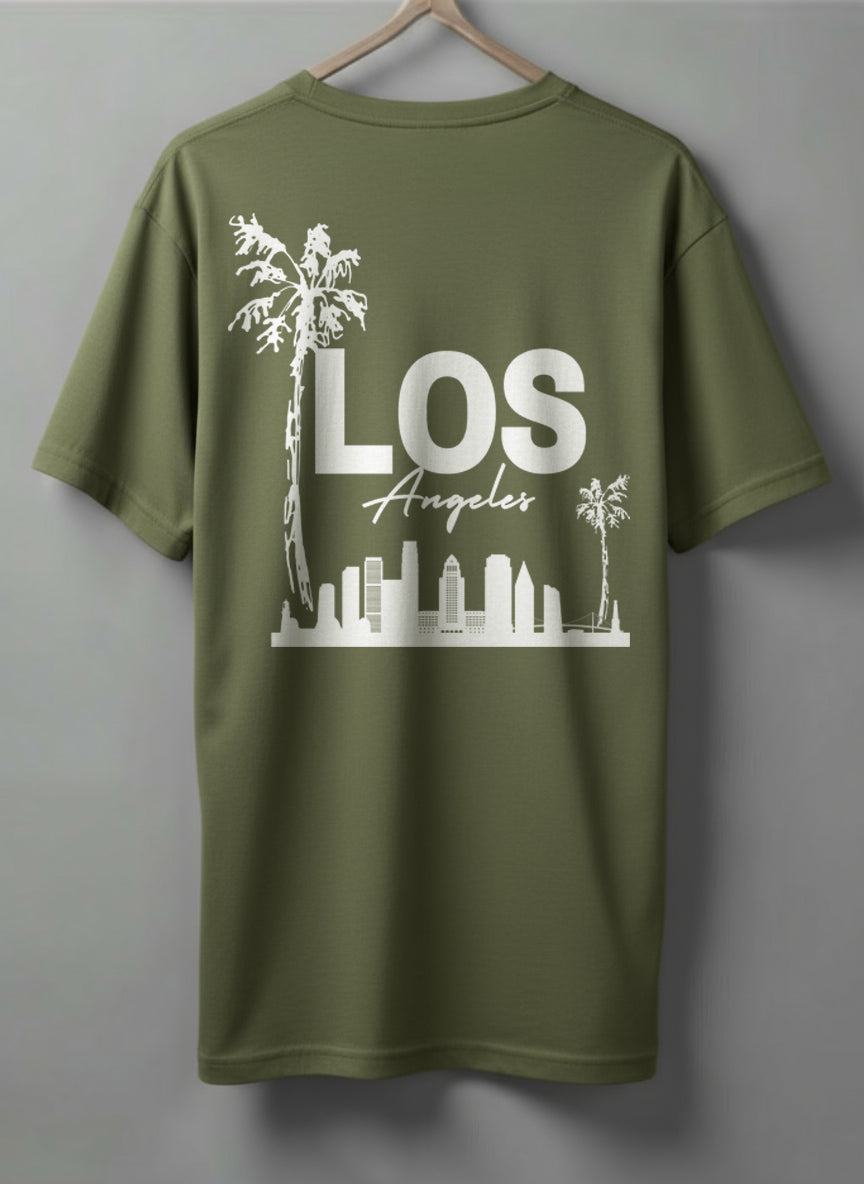 Los Angeles Drop Shoulder T-Shirt – White, Black & Olive Green