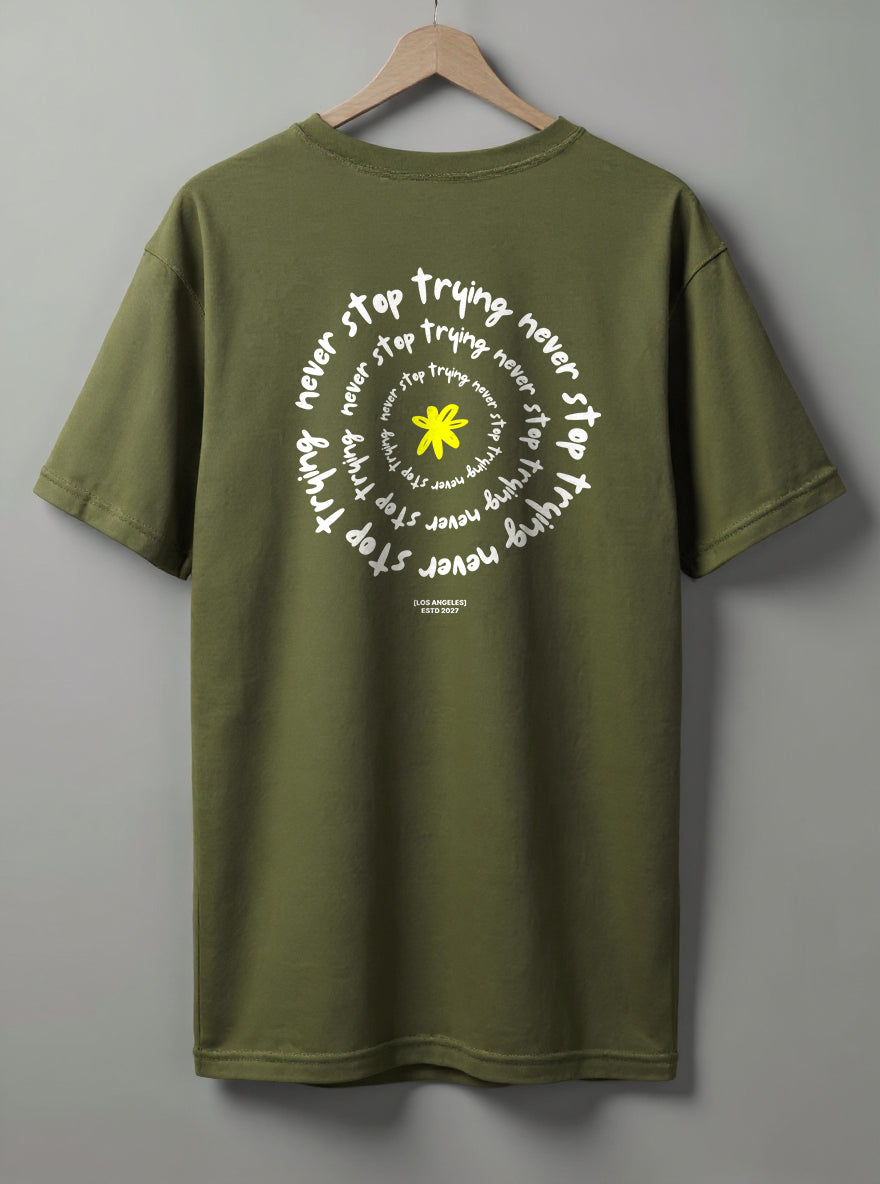 Never Stop Oversized T-Shirt – Black, White & Olive Green