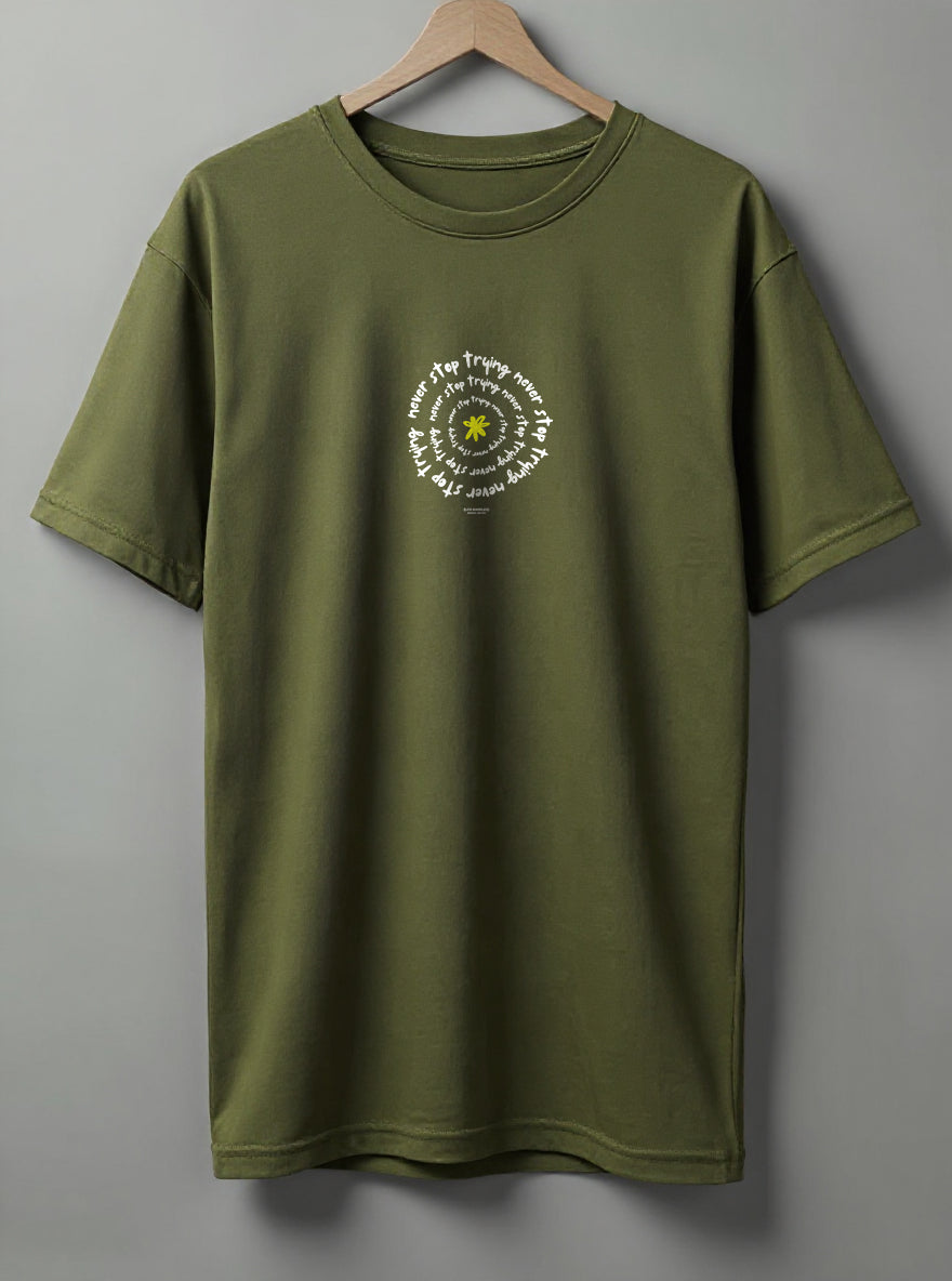Never Stop Oversized T-Shirt – Black, White & Olive Green