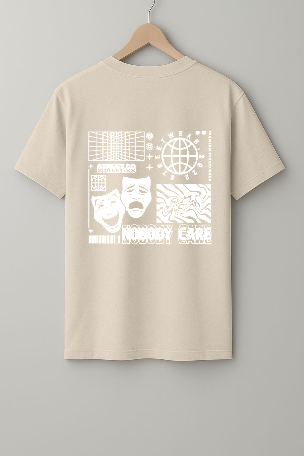 Nobody Care Beige, Black & Maroon T-Shirt