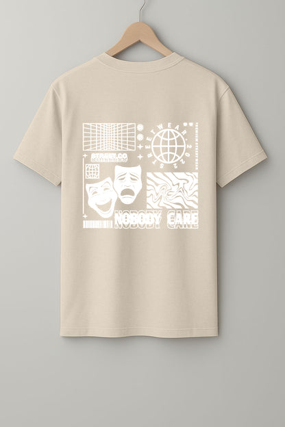 Nobody Care Beige, Black & Maroon T-Shirt