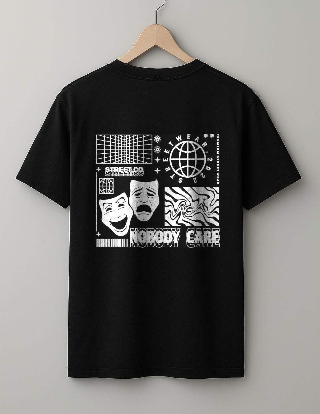 Nobody Care Beige, Black & Maroon T-Shirt