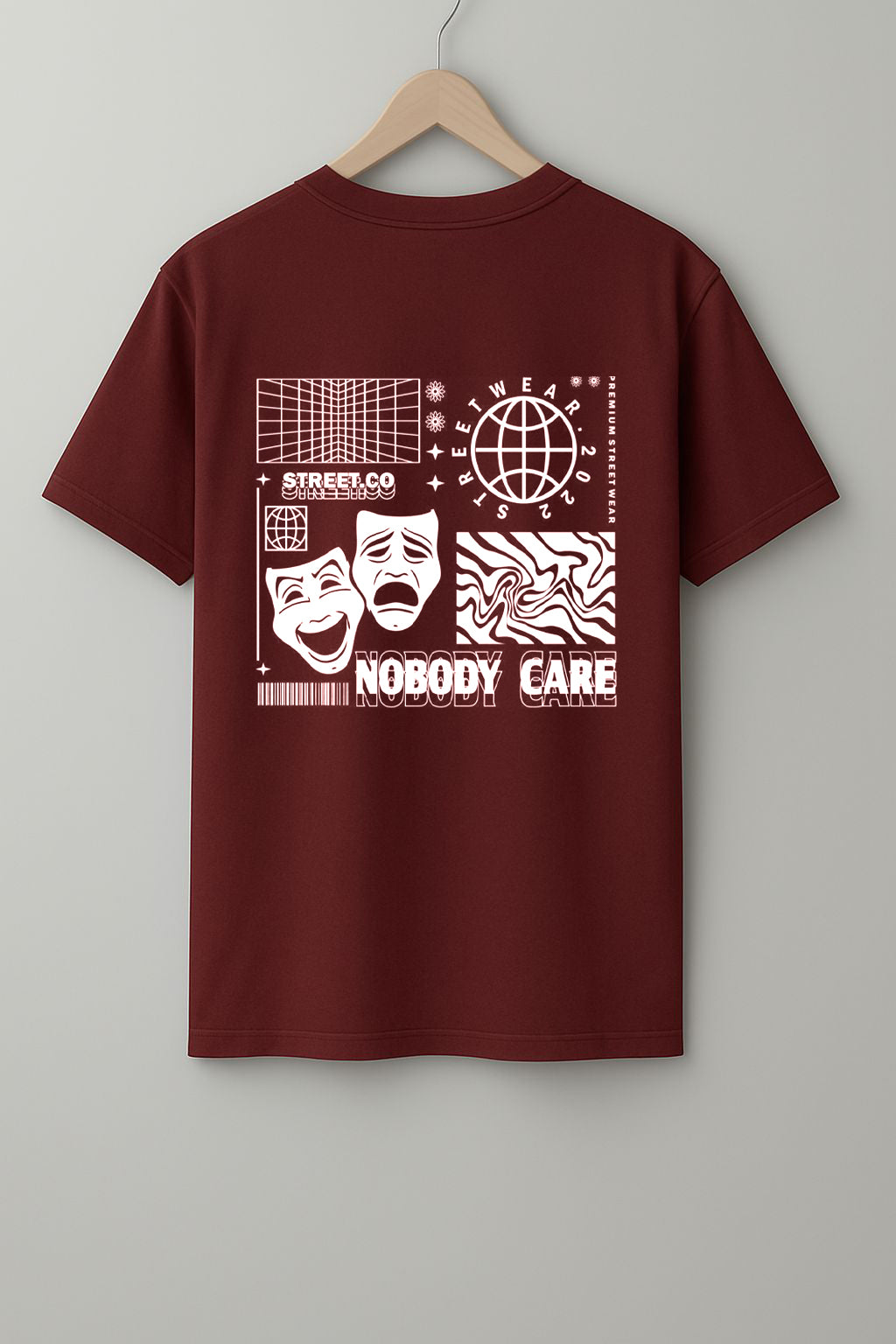 Nobody Care Beige, Black & Maroon T-Shirt