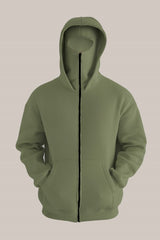 Olive Green Tech Fleece Hoodie with Built-In Mask