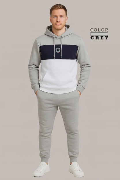 Men’s Grey, White & Navy Hoodie Tracksuit | Casual Slim Fit Sweat Outfit