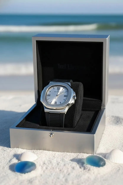 Men’s Silver Case Watch with Silver Dial & Black Silicone Strap