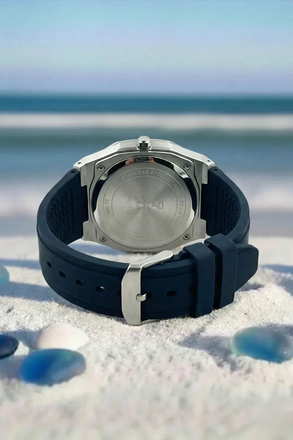 Men’s Silver Case Watch with Black Dial & Black Silicone Strap