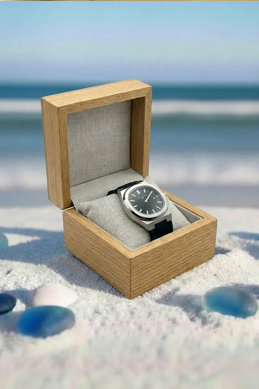 Men’s Silver Case Watch with Black Dial & Black Silicone Strap
