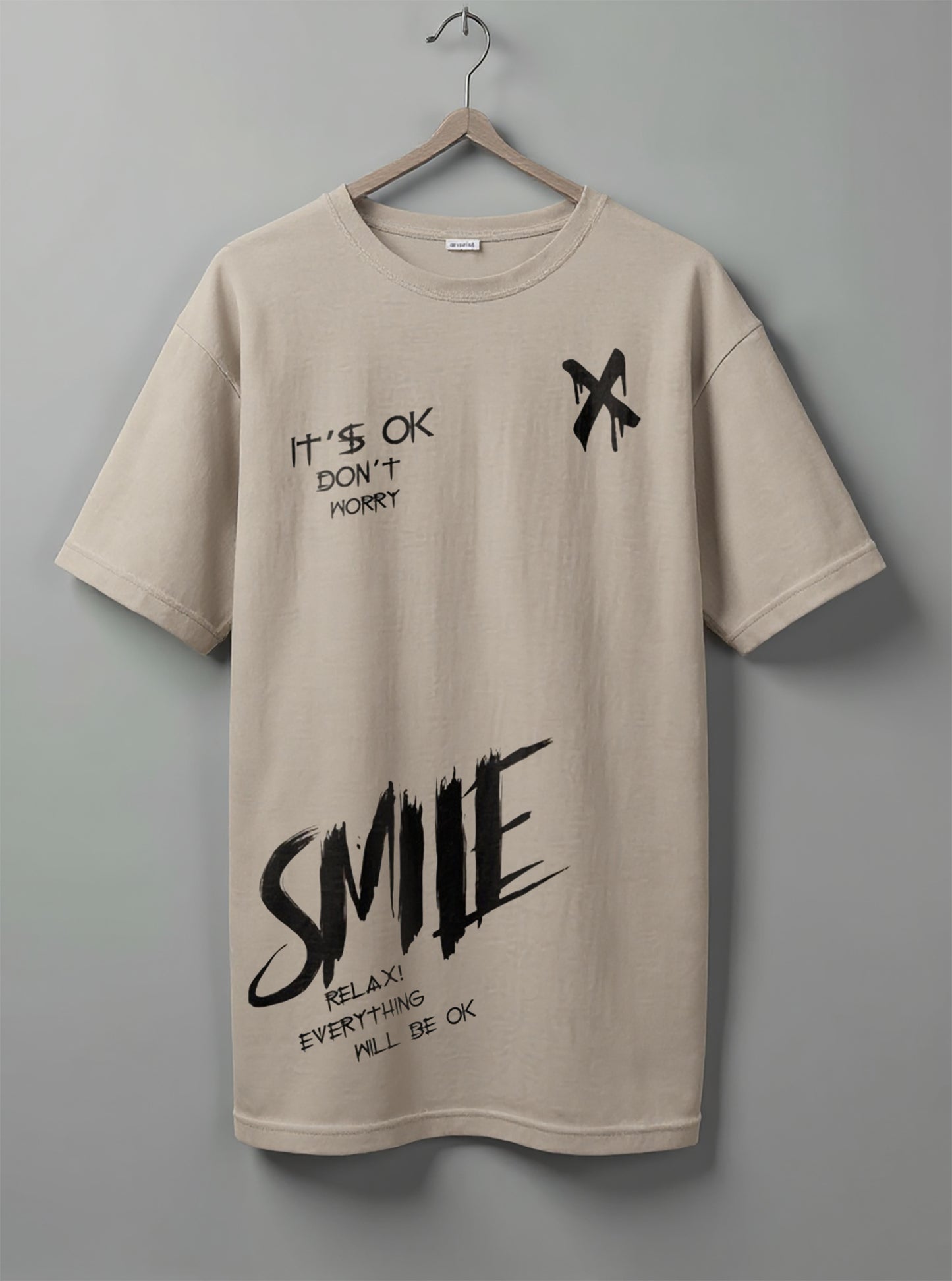 Smile Oversized T-Shirt – Beige & White
