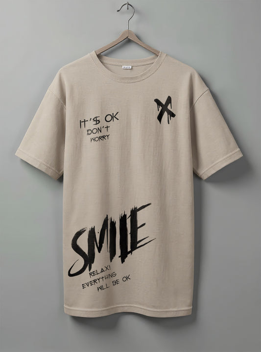 Smile Oversized T-Shirt – Beige & White
