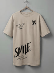 Smile Oversized T-Shirt – Beige & White