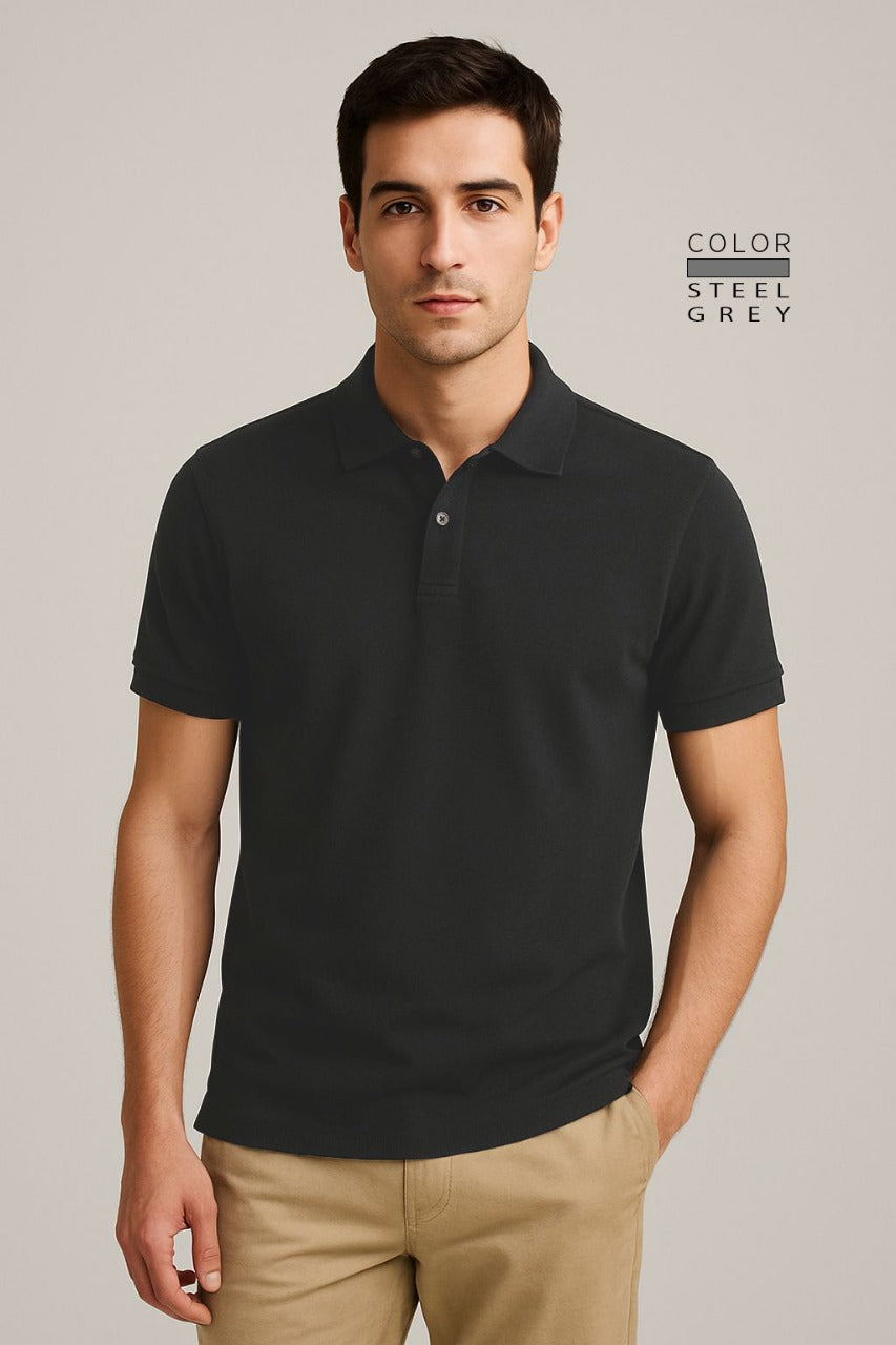 POLO TEE - STEEL GREY