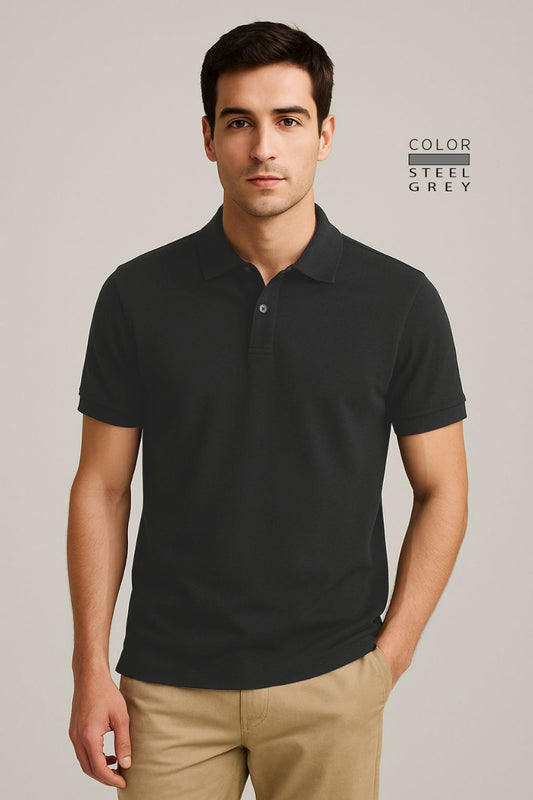 POLO TEE - STEEL GREY