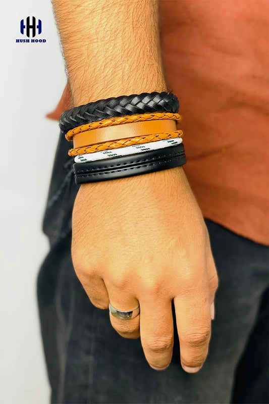 Men’s Multi-Layer Leather Bracelet Set – Black & Brown