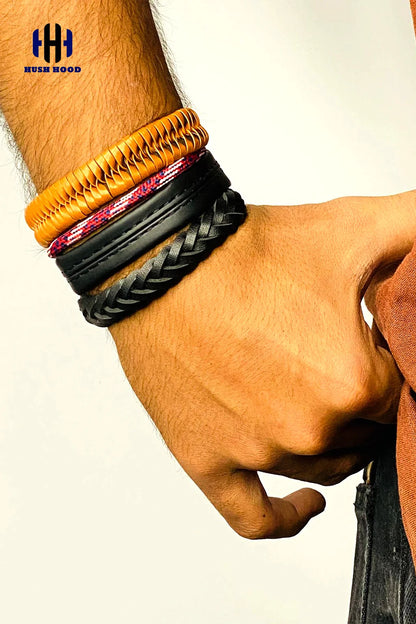 Men’s Multi-Layer Bracelet Stack – Leather & Rope Mix Design