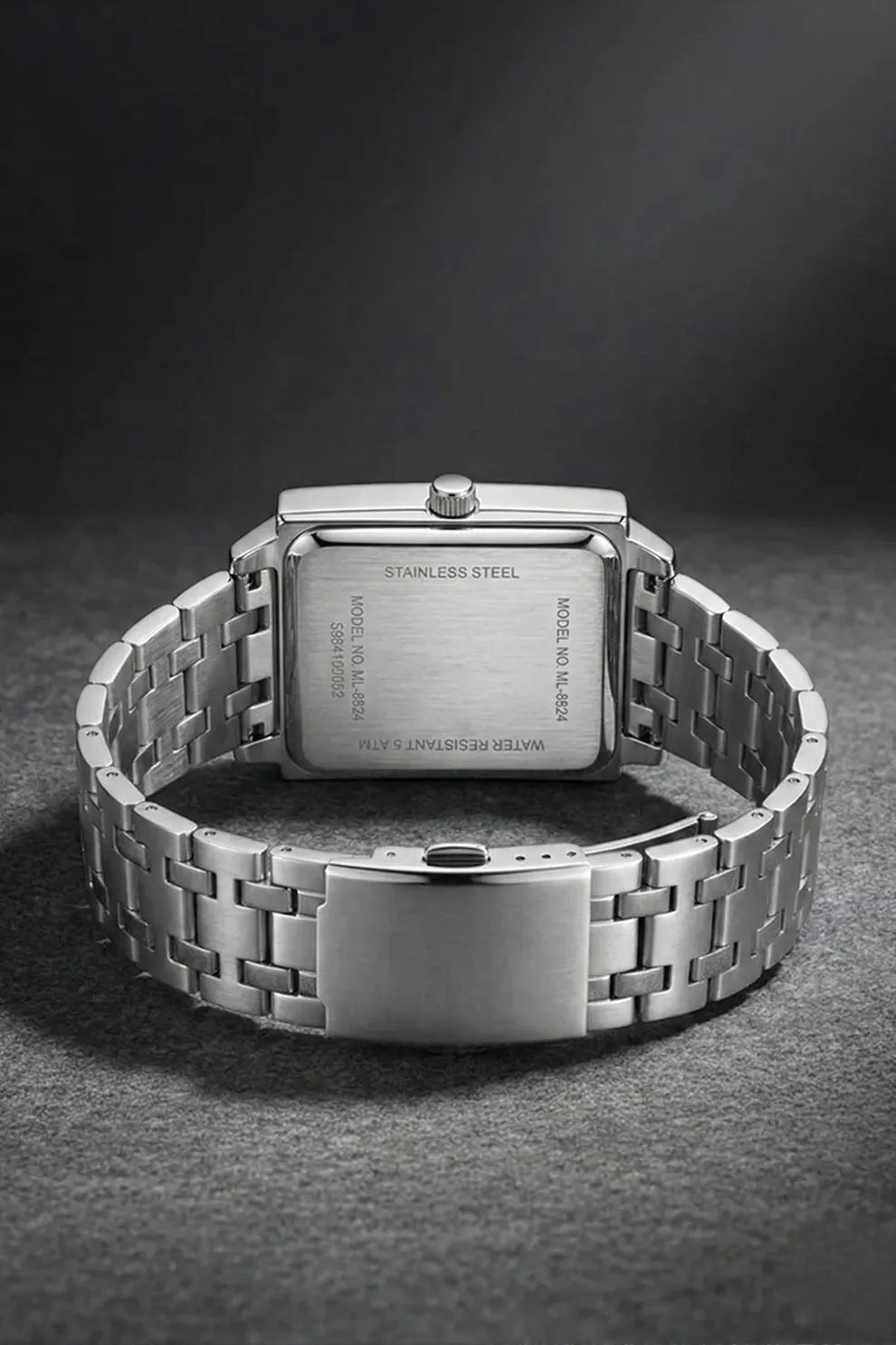 Men’s Square Dial Stainless Steel Watch – Silver Dial Roman Numerals
