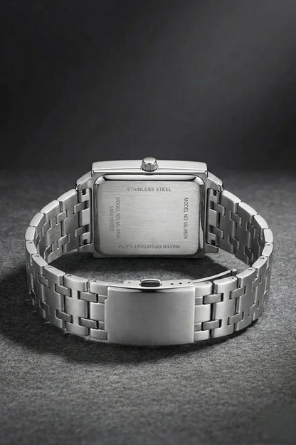 Men’s Square Dial Stainless Steel Watch – Silver Dial Roman Numerals