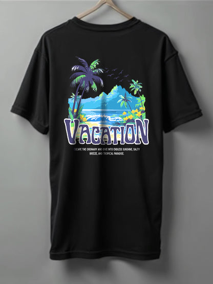Vacation Drop Shoulder T-Shirt – Black, White, Blue & Beige