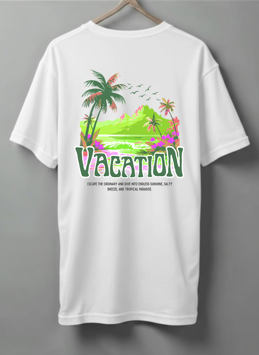 Vacation Drop Shoulder T-Shirt – Black, White, Blue & Beige