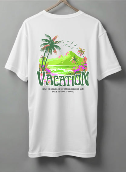 Vacation Drop Shoulder T-Shirt – Black, White, Blue & Beige