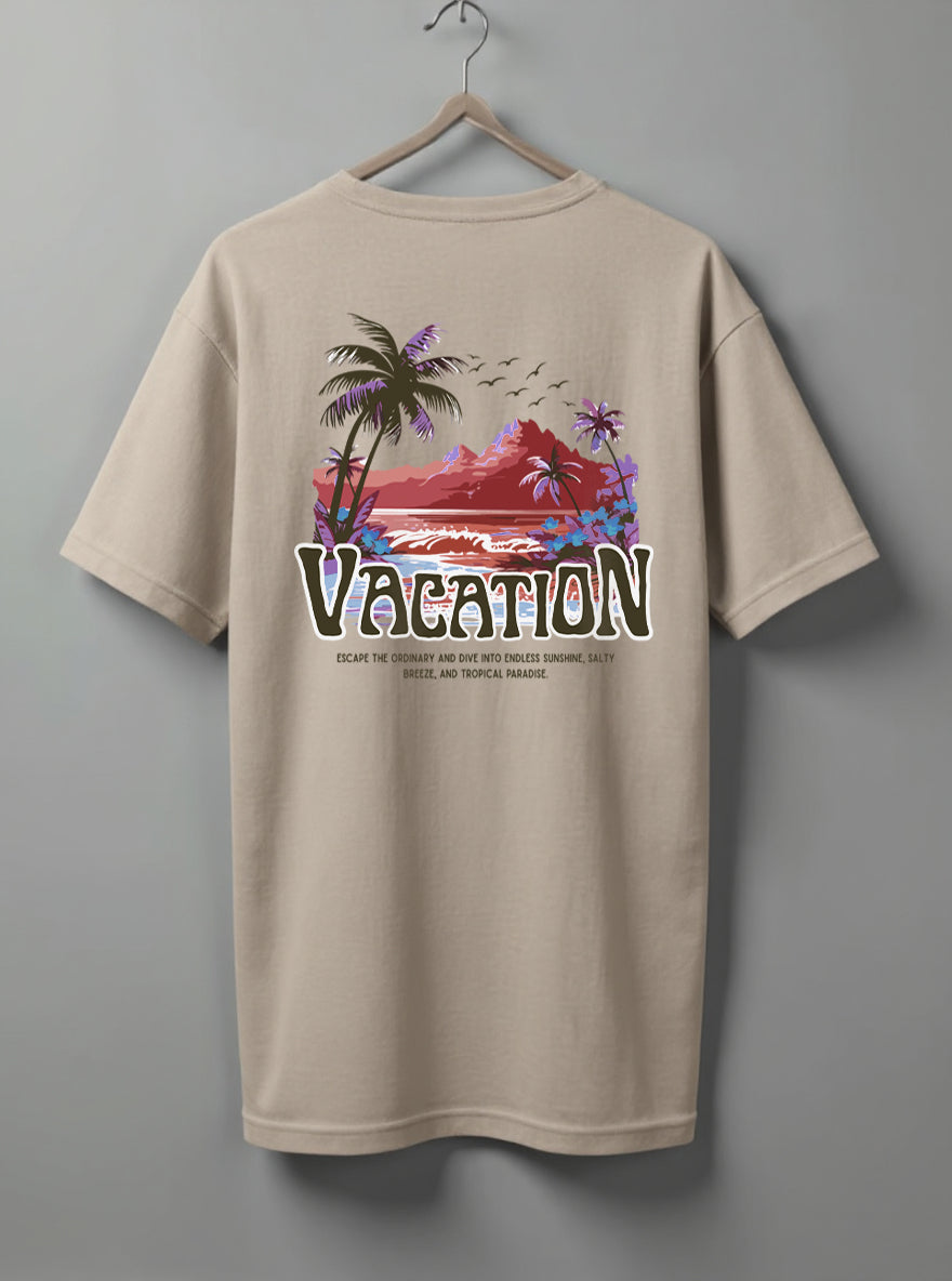 Vacation Drop Shoulder T-Shirt – Black, White, Blue & Beige