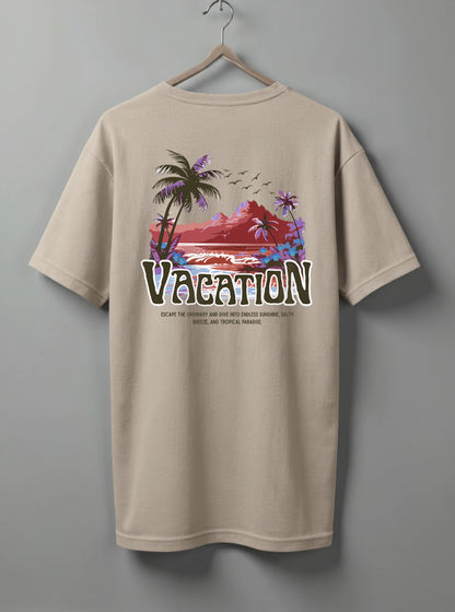 Vacation Drop Shoulder T-Shirt – Black, White, Blue & Beige