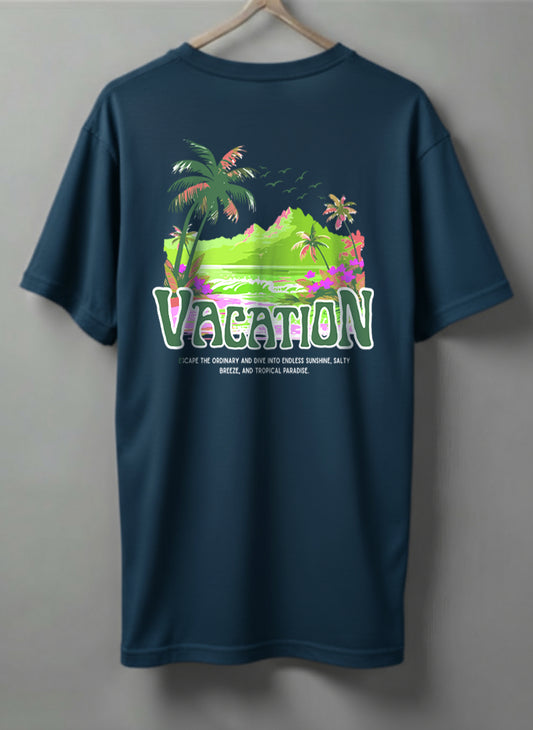 Vacation Drop Shoulder T-Shirt – Black, White, Blue & Beige