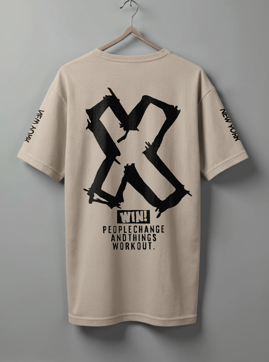 Win Oversized T-Shirt – Beige & White