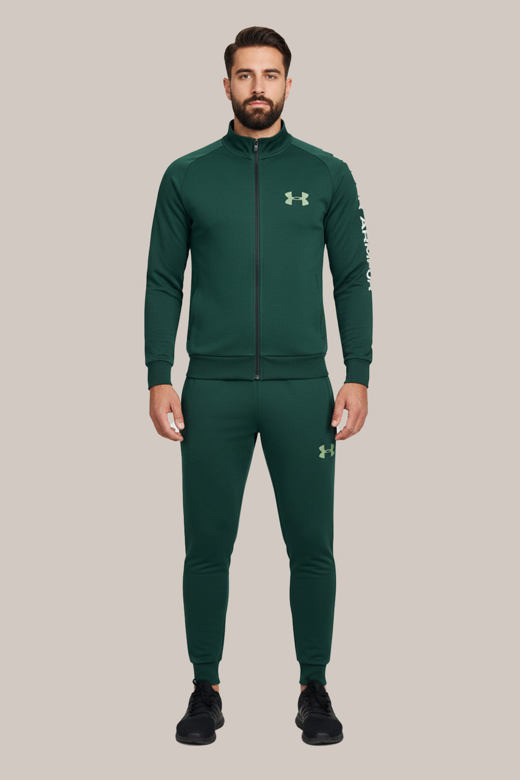Men’s Bottle Green Sports Tracksuit – Full Zip Jacket & Slim Fit Joggers