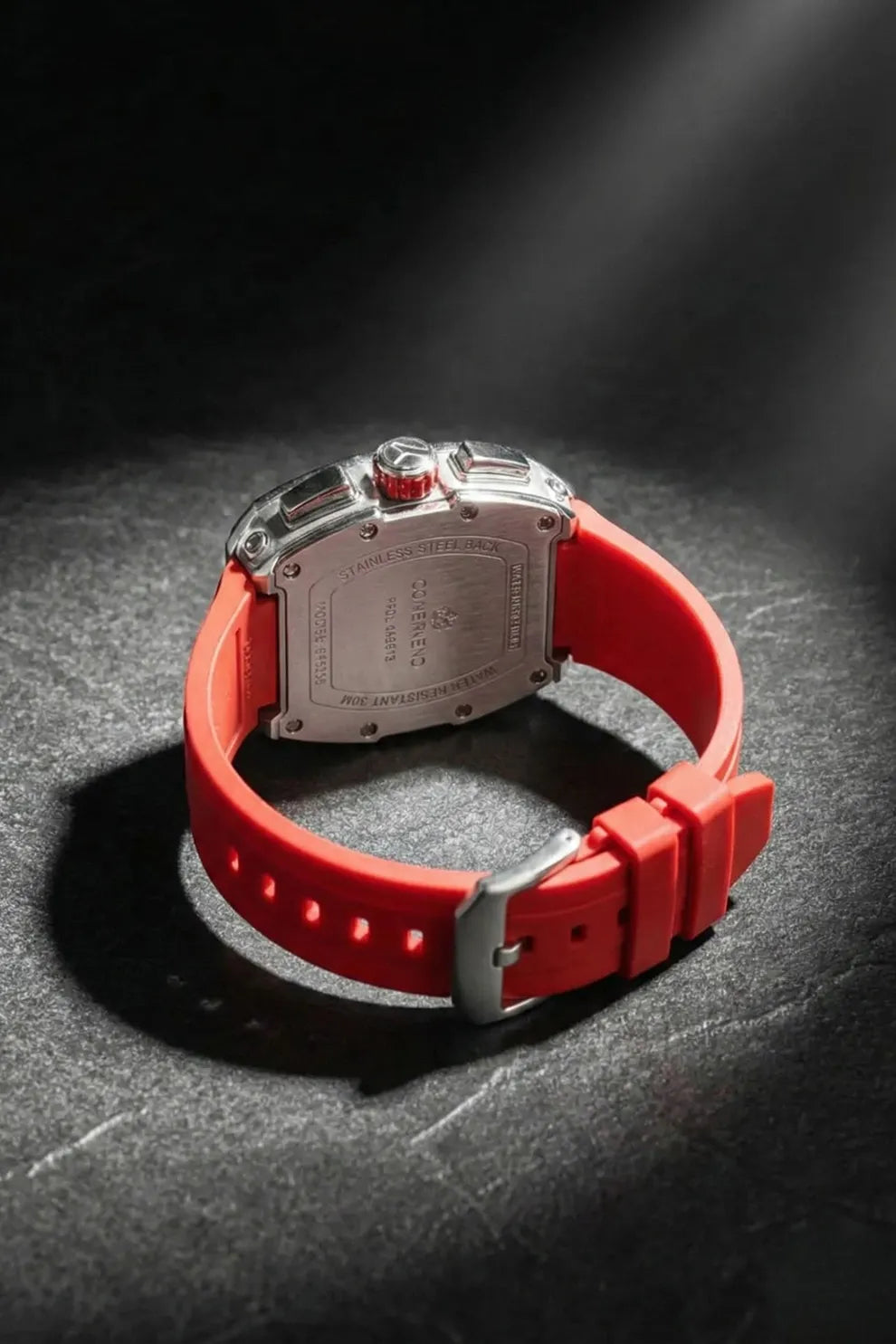 Men’s Square Dial Chronograph Watch with Red Silicone Strap