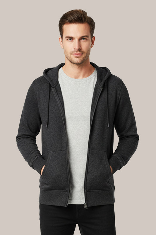 Men’s Classic Dark Grey Zipper Hoodie – Everyday Comfort Collection