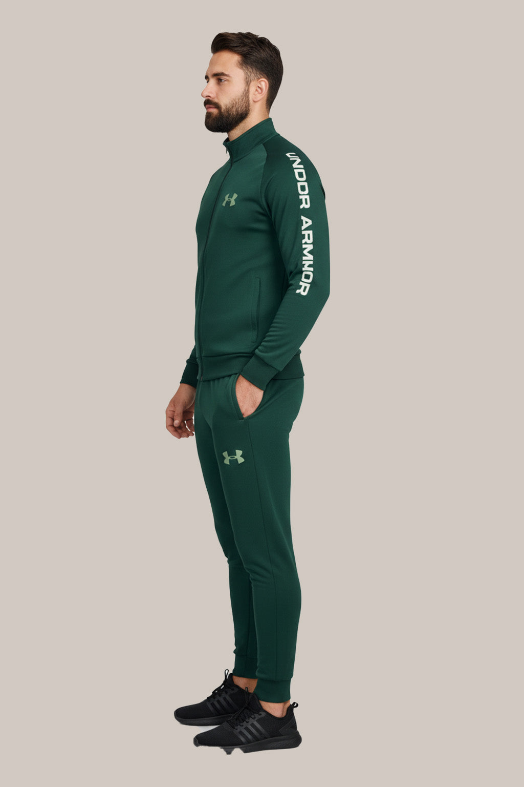 Men’s Bottle Green Sports Tracksuit – Full Zip Jacket & Slim Fit Joggers